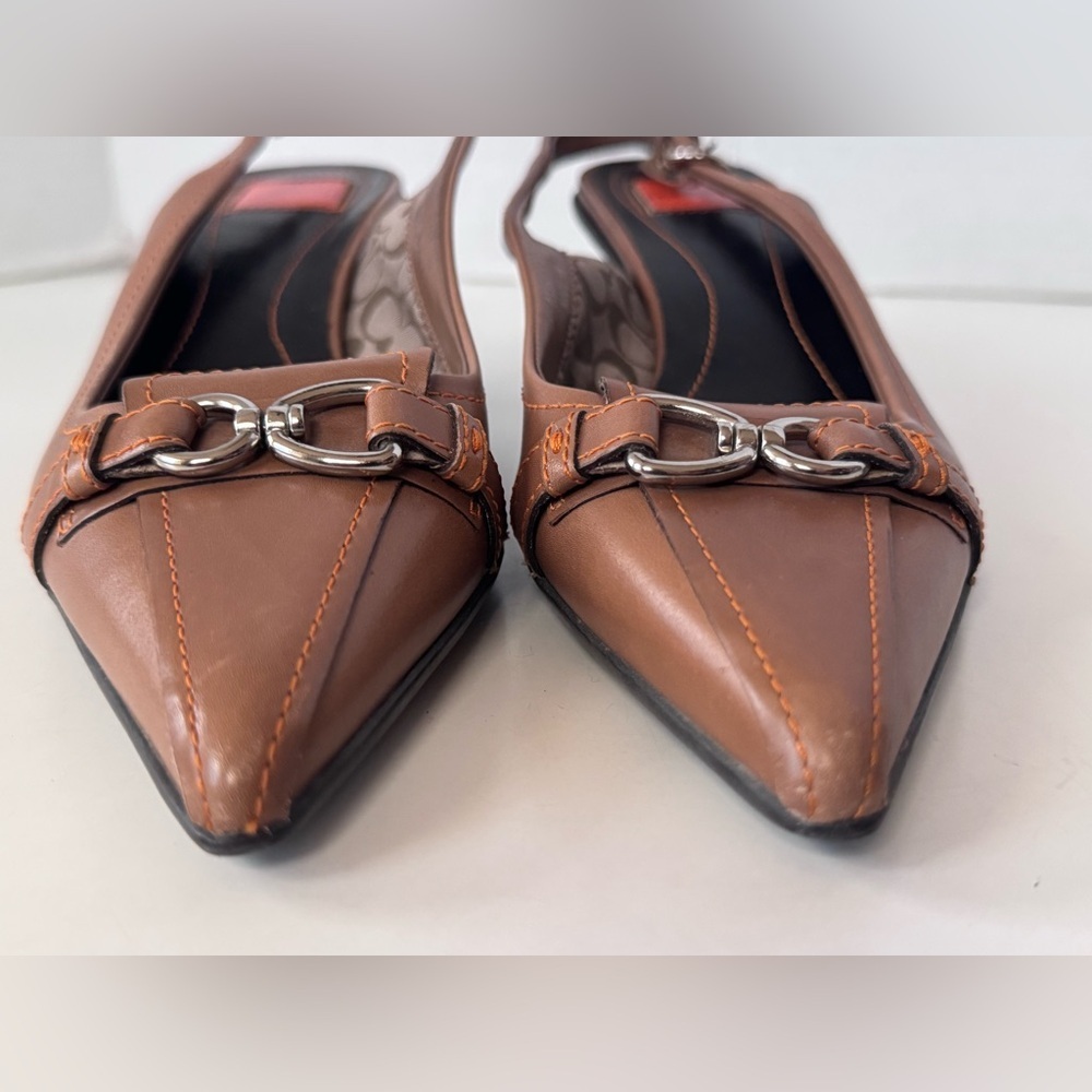 Vintage Coach Starr Tan Leather Buckle Slingback Kitten Heels Size 6 - Picture 4 of 12